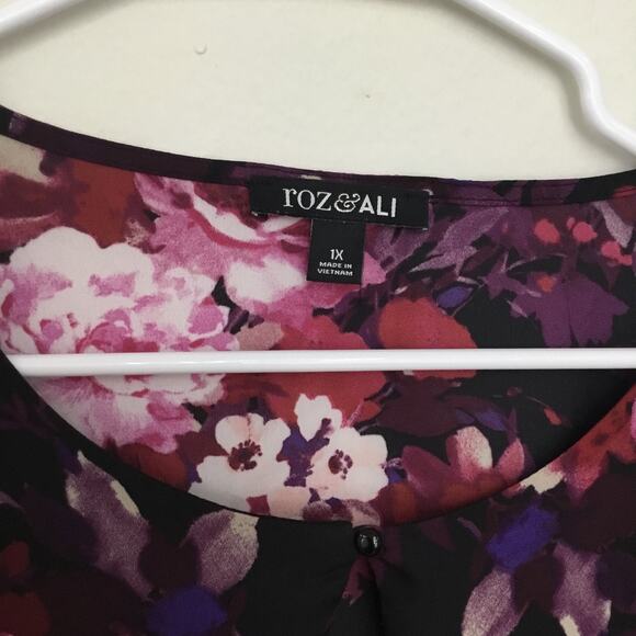 Roz & Ali Flowy Top Tunic Blouse Long Sleeves 100% Poly Sz XL - Picture 3 of 7